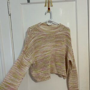 Free People Pink and Green Knit Sweater